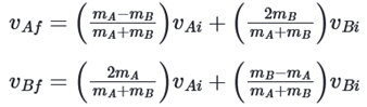 Equations giving energy transfer upon a collision